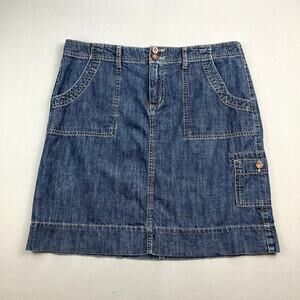 Vintage Denim Midi Skirt Womens 12 Blue Cargo Utility A-Line GH Bass Dark Wash